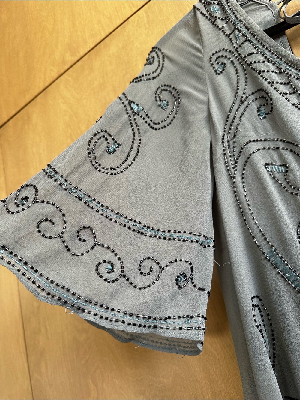 Free People Gray Blue Beaded Vintage Fringe Dress Small - Picture 10 of 14